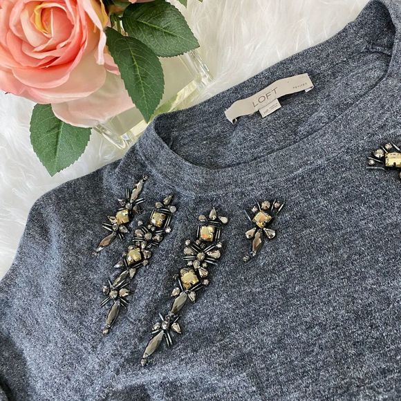 Loft Embellishments gray Sweater Size MP - Picture 3 of 5